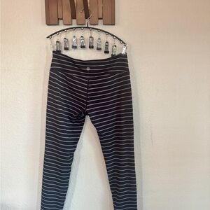 Athleta Black & Gray Striped Leggings - Subtle Star Logo